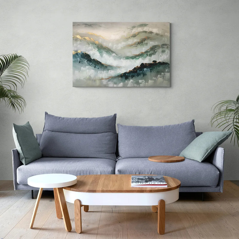 Gatlinburg Misty Mountain Gray Landscape - Canvas Wall Art Living Room