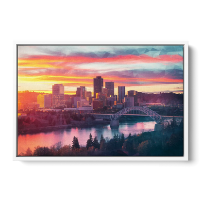 Spokane Skyline Sunset - White Frame Canvas