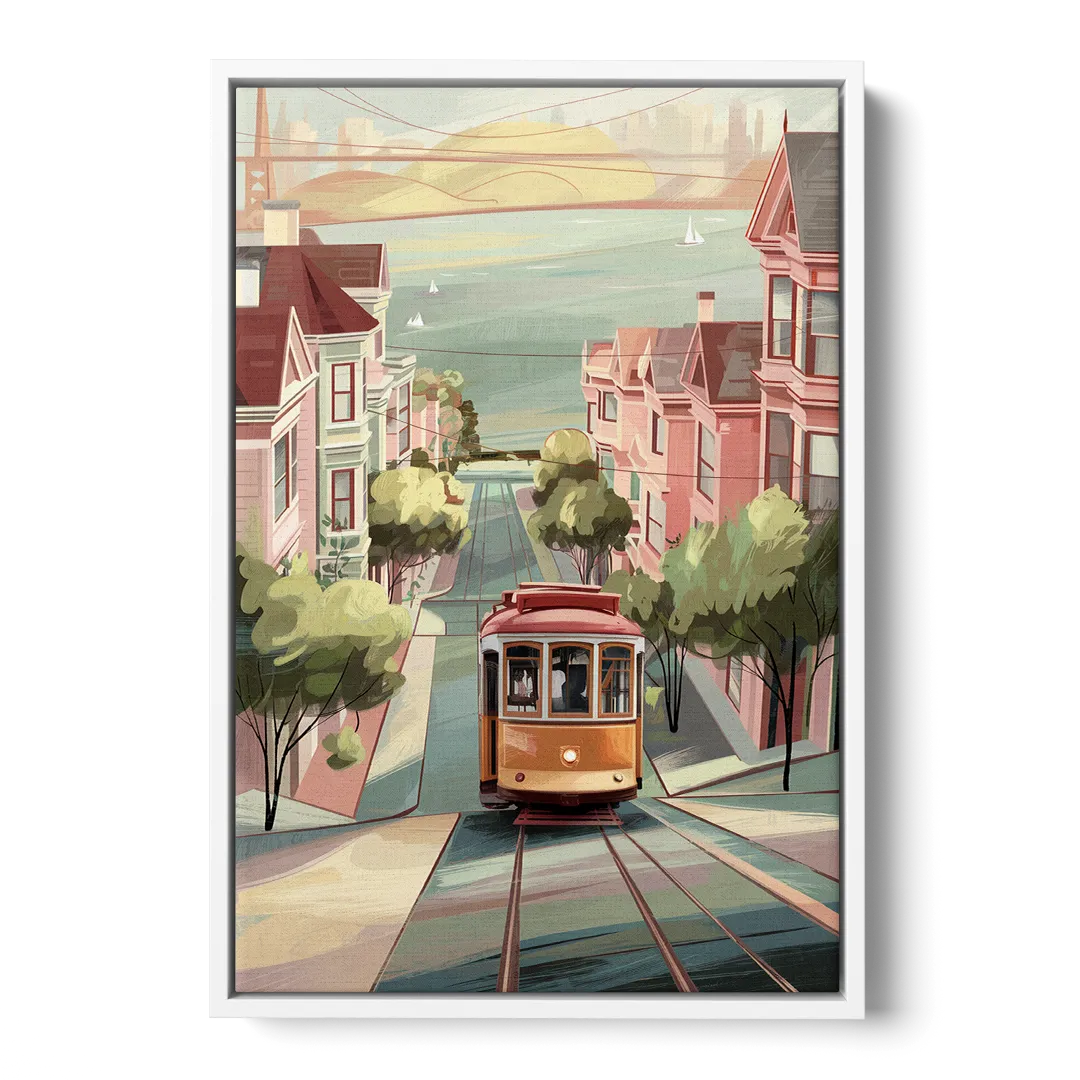 San Francisco Streetcar Charm - White Frame Canvas