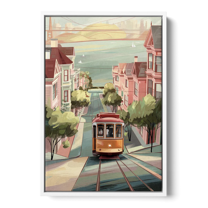 San Francisco Streetcar Charm - White Frame Canvas
