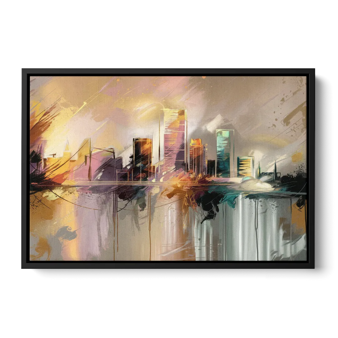 Burlington Artistic Cityscape - Black Frame Canvas