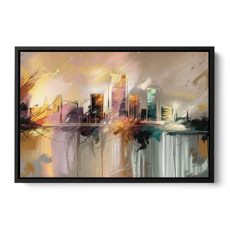 Burlington Artistic Cityscape - Black Frame Canvas