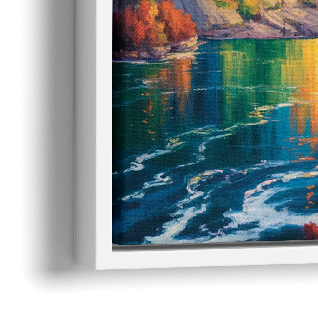 Rainbow Over Niagara Falls - Close-Up White Frame Canvas