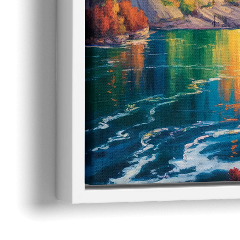 Rainbow Over Niagara Falls - Close-Up White Frame Canvas