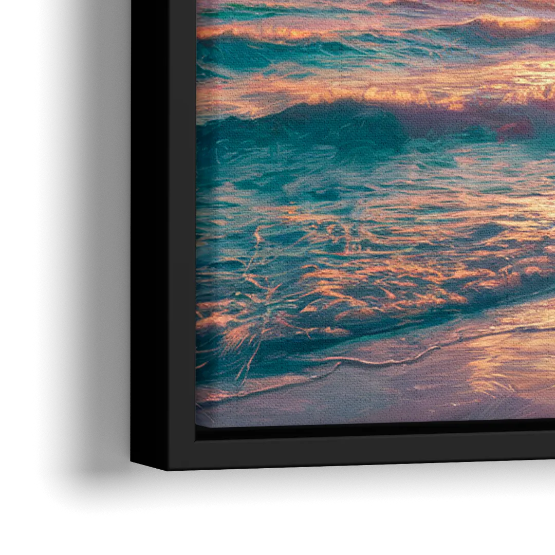 Myrtle Beach Waves And Palms - Close-Up Black Frame Canvas