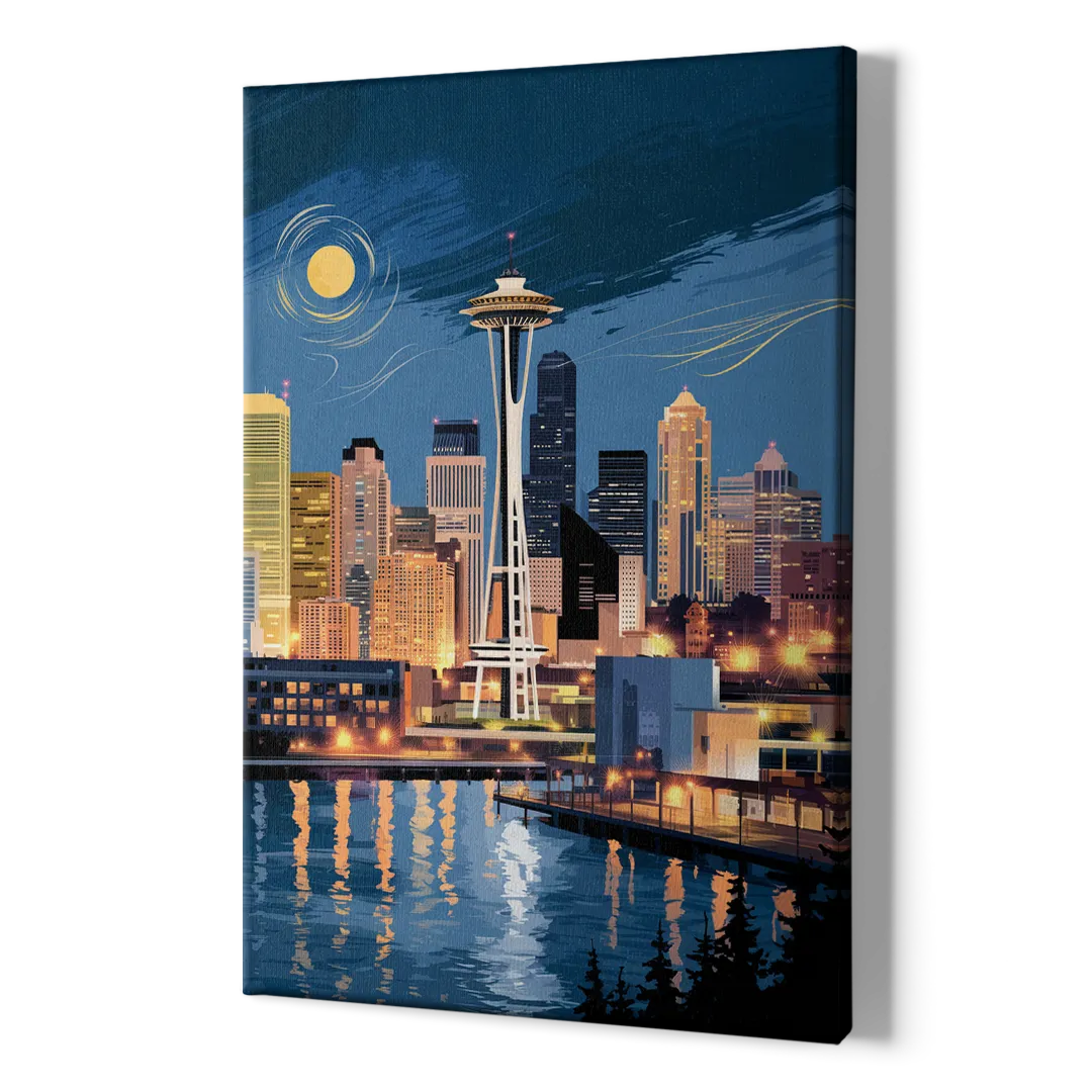 Seattle Nightscape - Canvas Print Art Sides