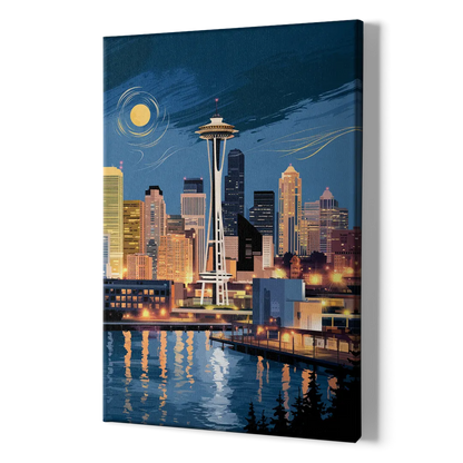 Seattle Nightscape - Canvas Print Art Sides
