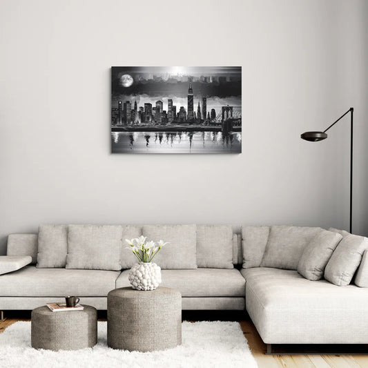 New York City Black And White Skyline - Canvas Wall Art Living Room