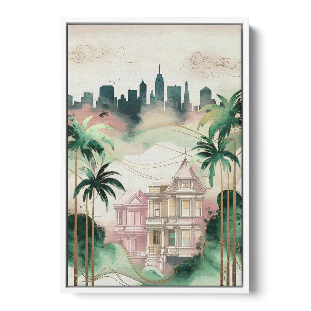 San Jose Urban Charm - White Frame Canvas