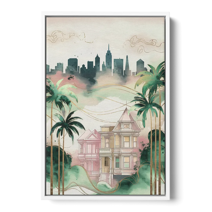 San Jose Urban Charm - White Frame Canvas