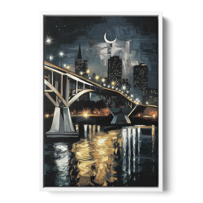 New Orleans Crescent City Nights - White Frame Canvas