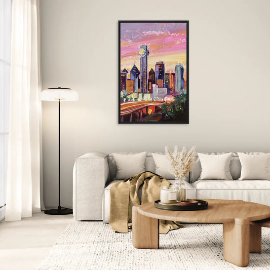 Dallas Neighborhood Charm - Living Room Black Frame Canvas
