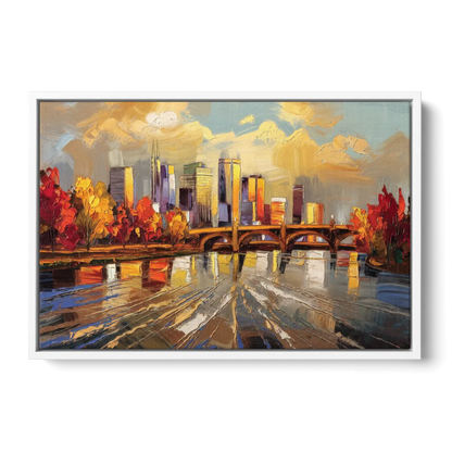 Minneapolis Mississippi River View - White Frame Canvas