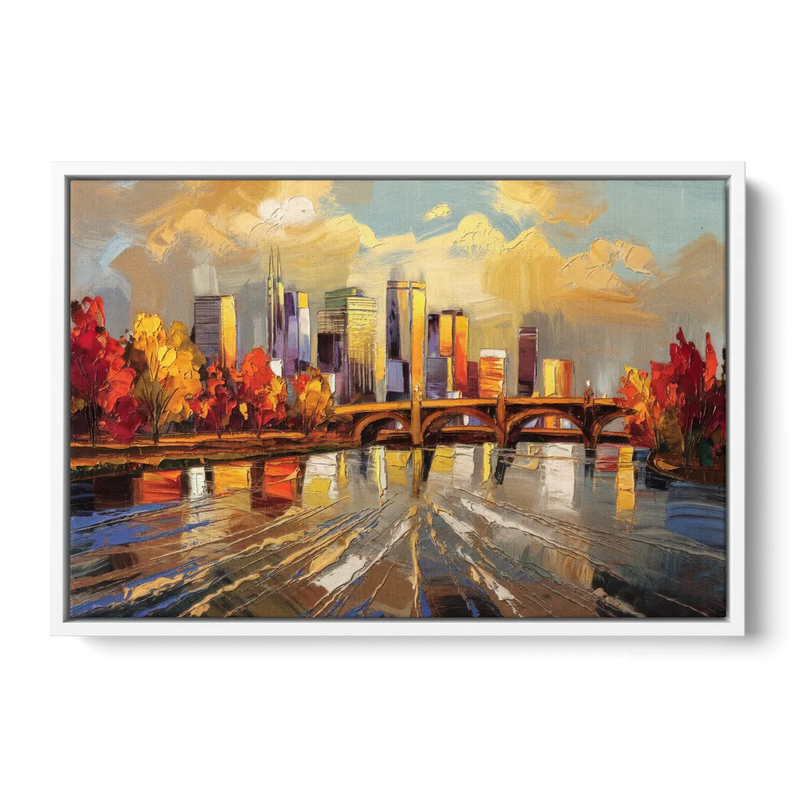 Minneapolis Mississippi River View - White Frame Canvas