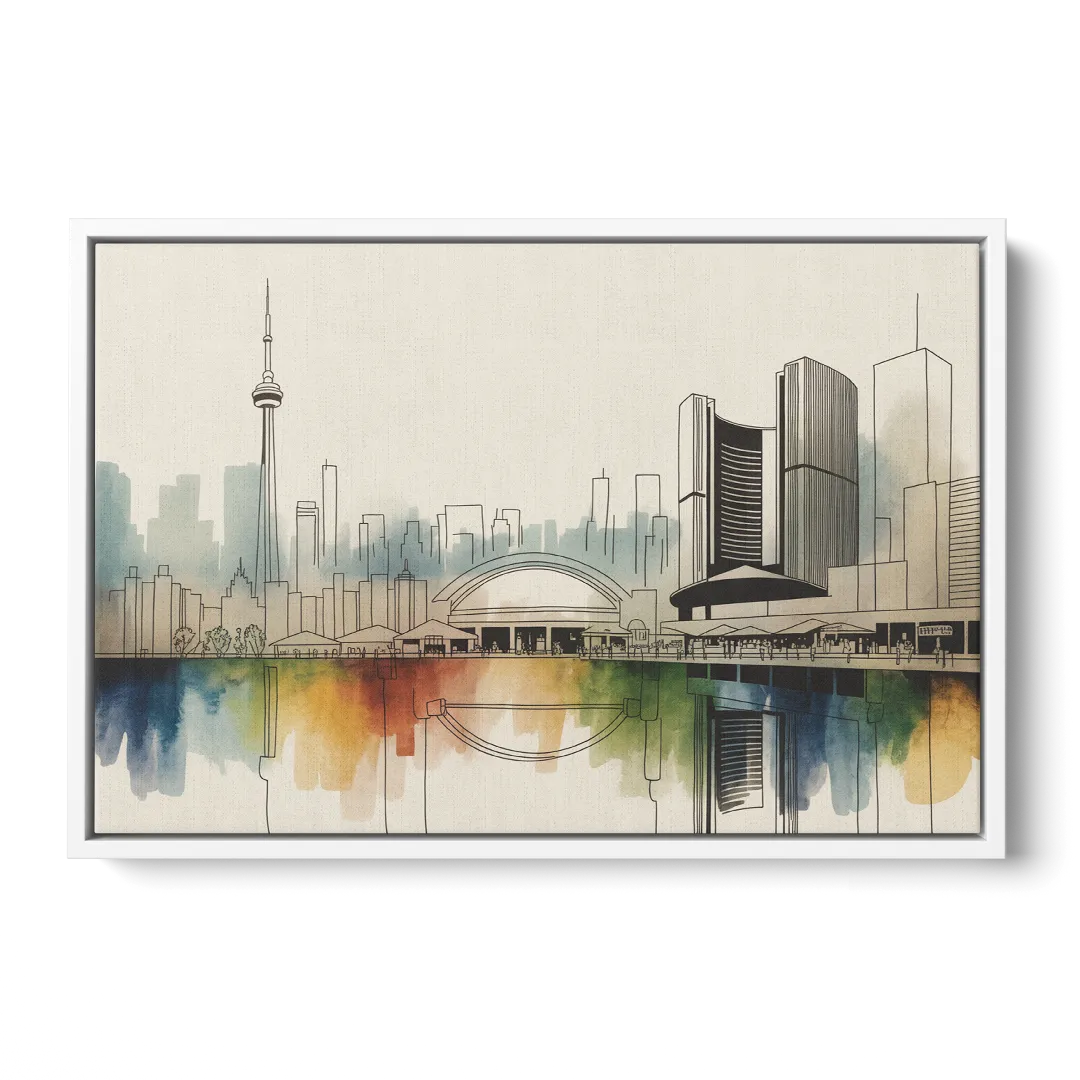 St Lawrence Skyline Market Scene - White Frame Canvas