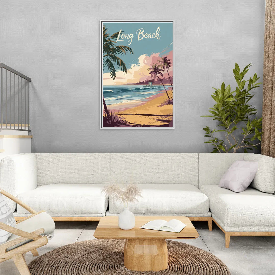 Long Beach California Coastal Scene - Living Room White Frame Canvas