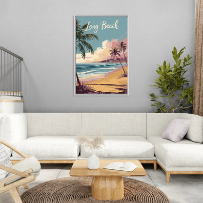 Long Beach California Coastal Scene - Living Room White Frame Canvas