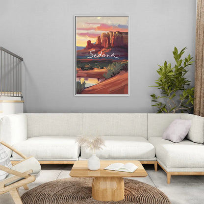 Sedona Red Rock Sunset - Living Room White Frame Canvas