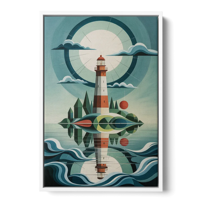 Lighthouse on the Island - White Frame Canvas