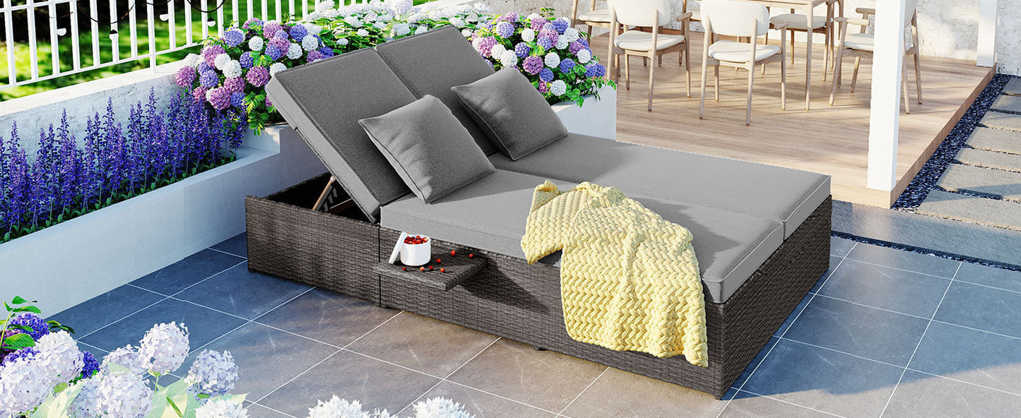 Luxurious Double Outdoor Daybed – Rattan Wicker with Reclining Patio Chairs