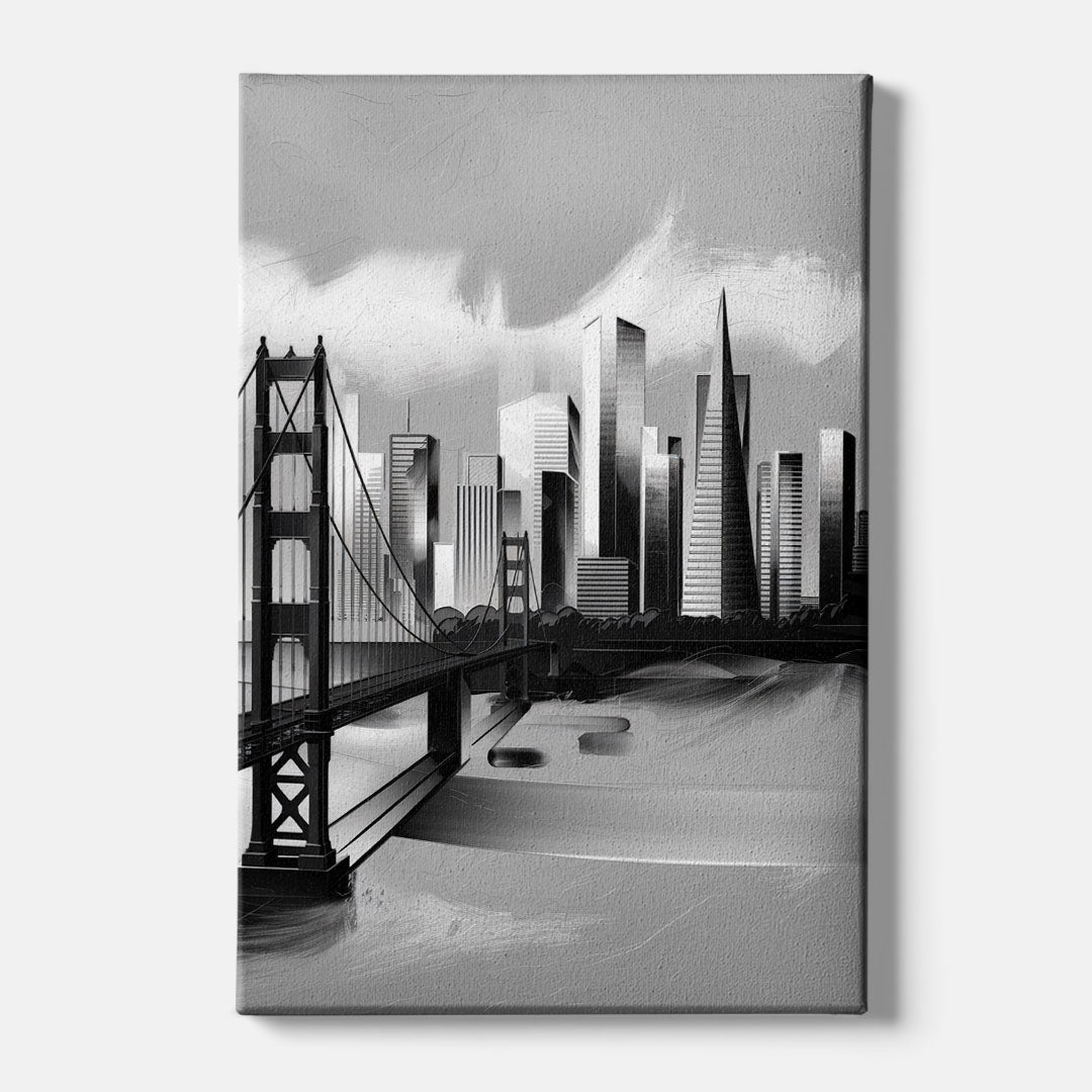 San Francisco Black and White Skyline - Canvas Wall Art
