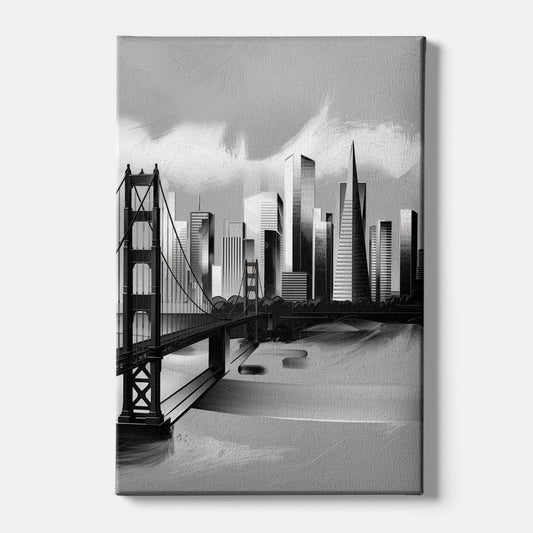 San Francisco Black and White Skyline - Canvas Wall Art