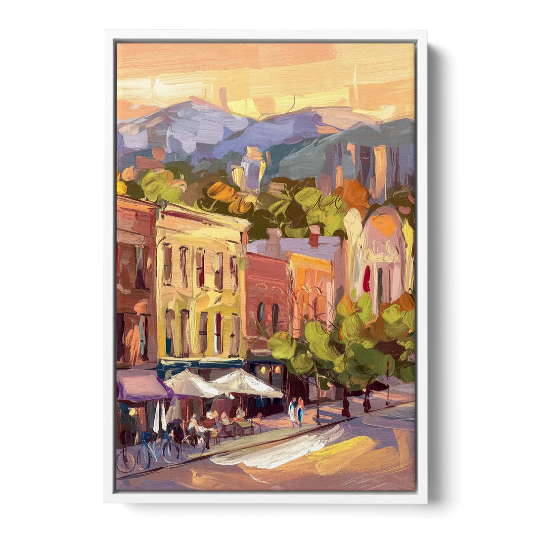 Asheville Downtown Landmarks - White Frame Canvas