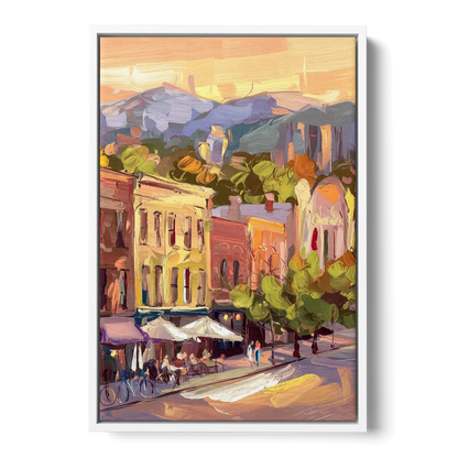 Asheville Downtown Landmarks - White Frame Canvas