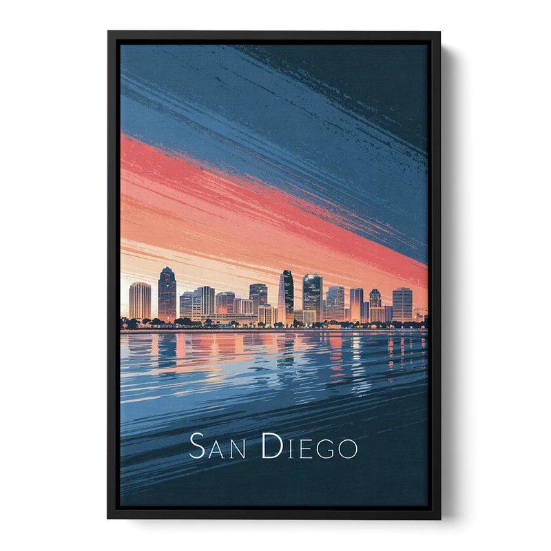 San Diego Urban Skyline - Black Frame Canvas