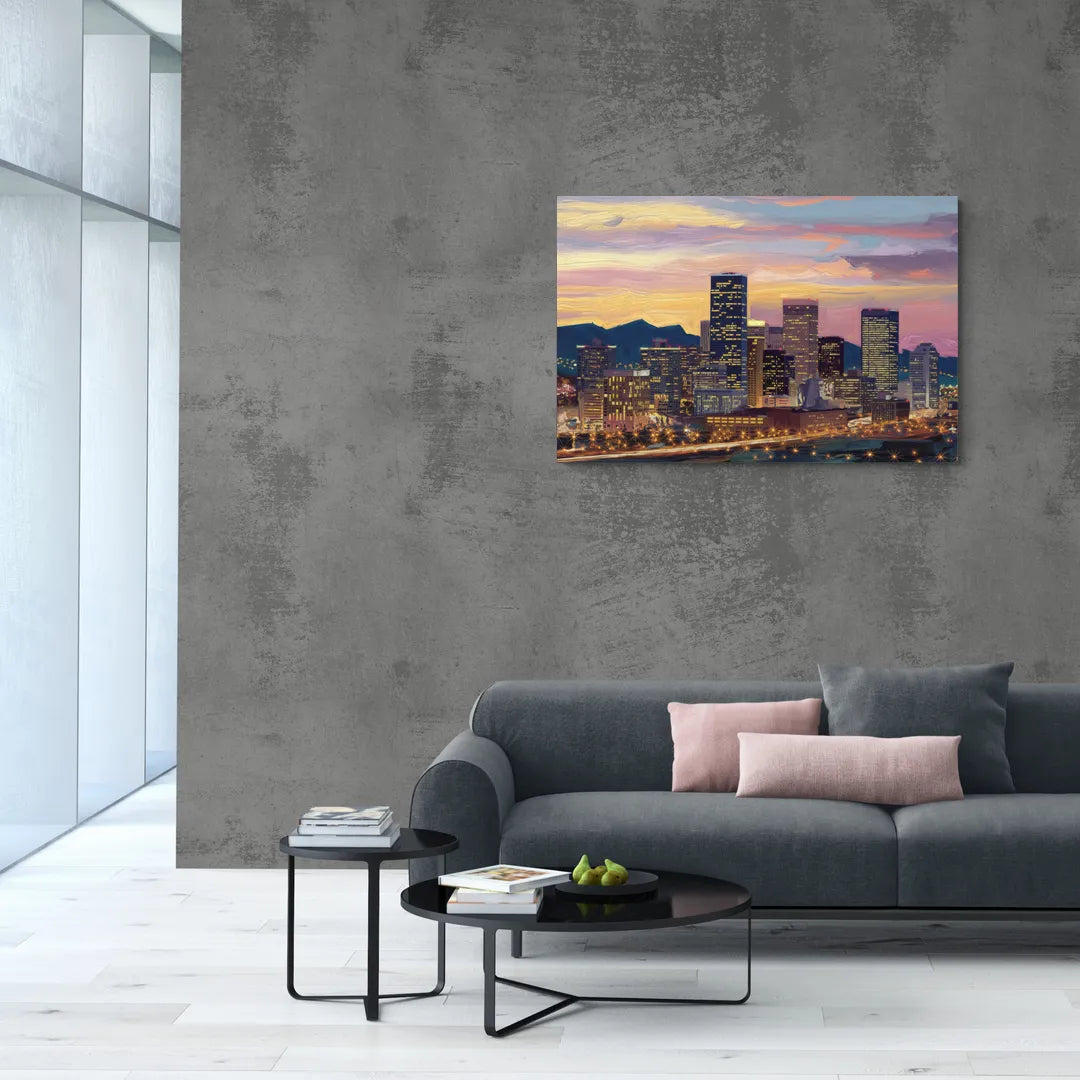 Denver Skyline At Dusk - Canvas Wall Art Living Room