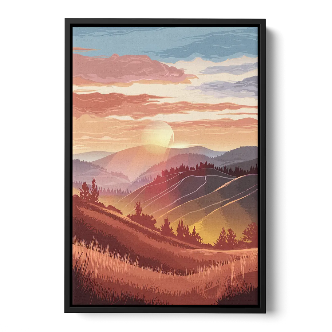 Ashland Sunrise Over Hills - Black Frame Canvas