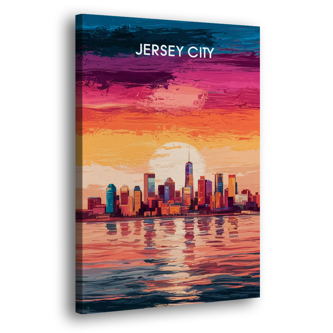 Jersey City Skyline Sunset - Canvas Print Art Sides