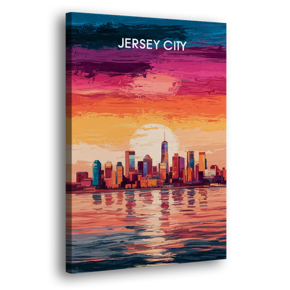 Jersey City Skyline Sunset - Canvas Print Art Sides