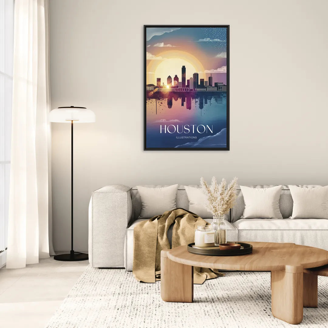 Houston Iconic Landmarks - Living Room Black Frame Canvas