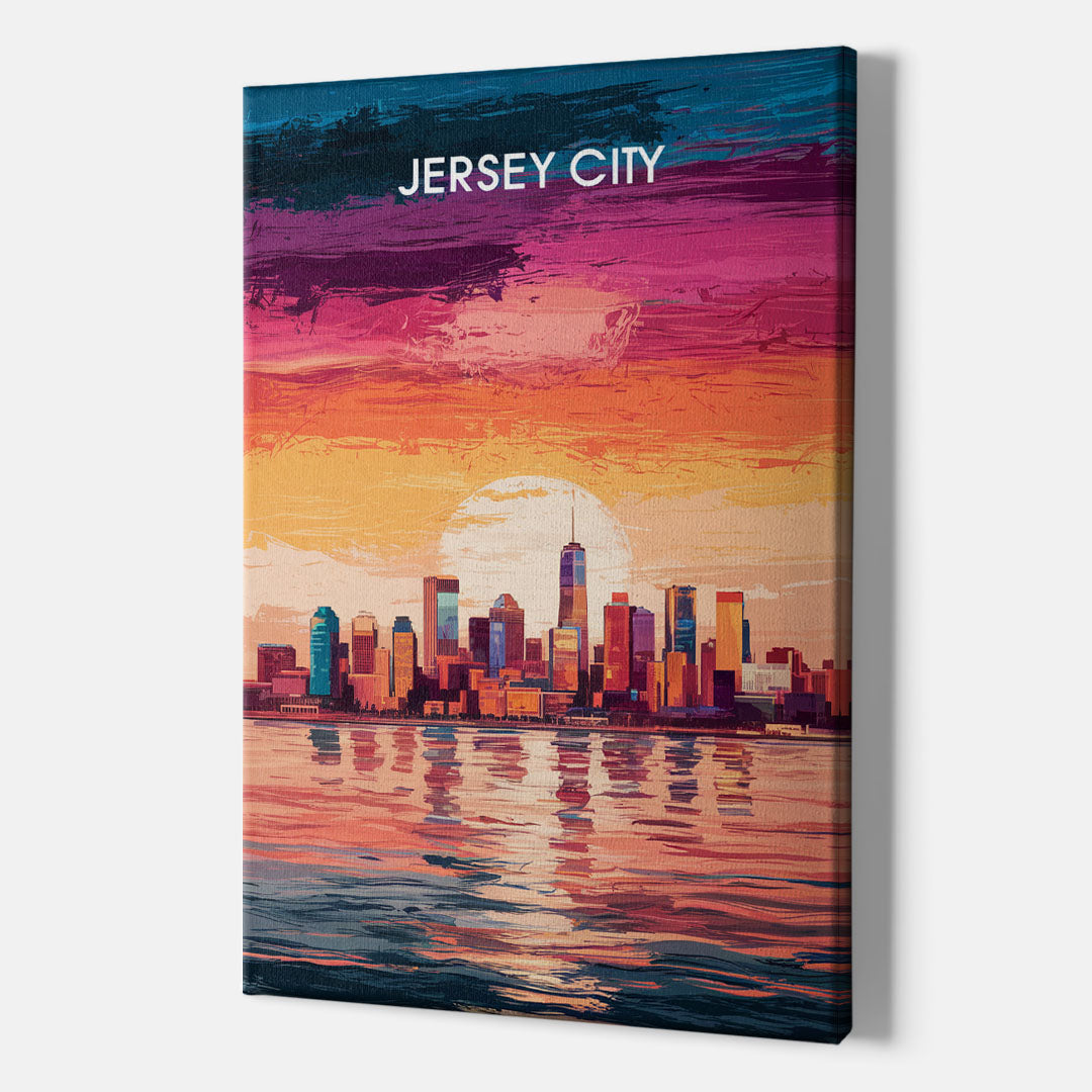 Jersey City Skyline Sunset - Canvas Wall Art Indoor