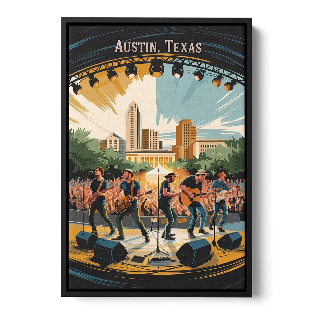 Austin Live Music Capital - Black Frame Canvas