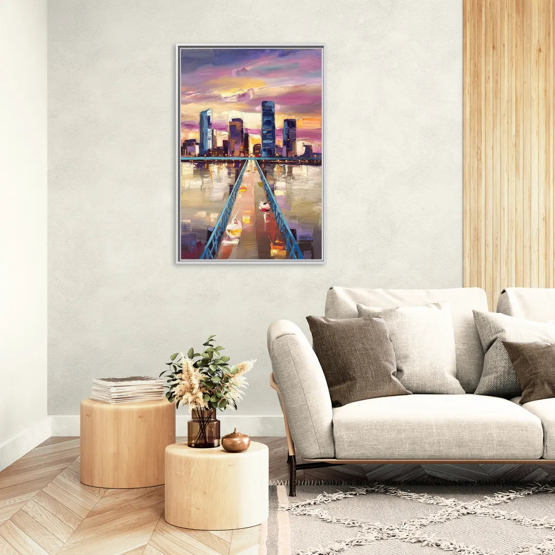 Jacksonville Downtown Views - Living Room White Frame Canvas