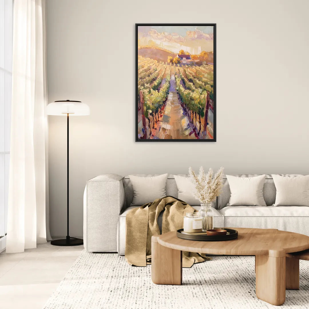 Traverse City Vineyard Scenery - Living Room Black Frame Canvas