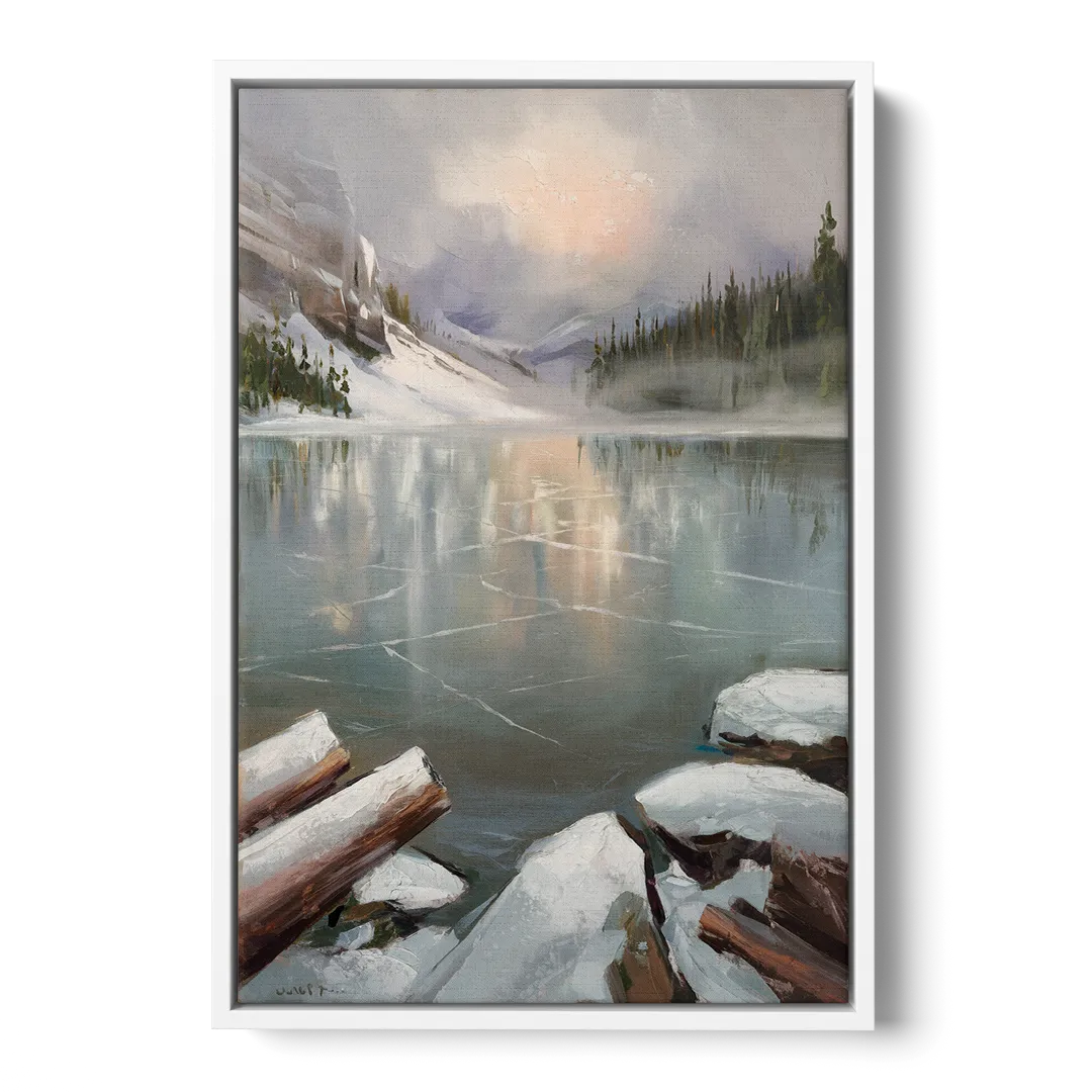 Lake Placid Frozen Lake Beauty - White Frame Canvas