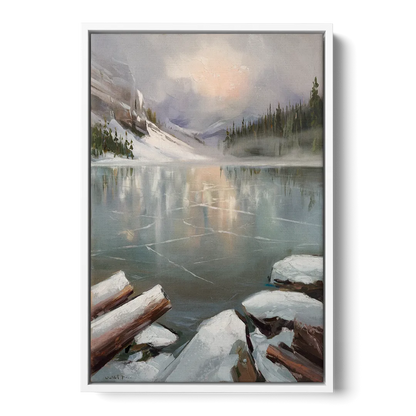 Lake Placid Frozen Lake Beauty - White Frame Canvas