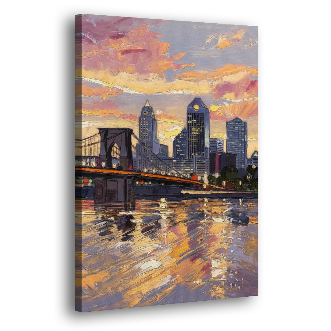Cincinnati Skyline at Sunset - Canvas Print Art Sides