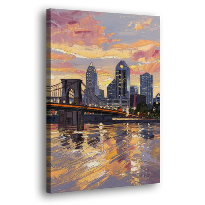 Cincinnati Skyline at Sunset - Canvas Print Art Sides