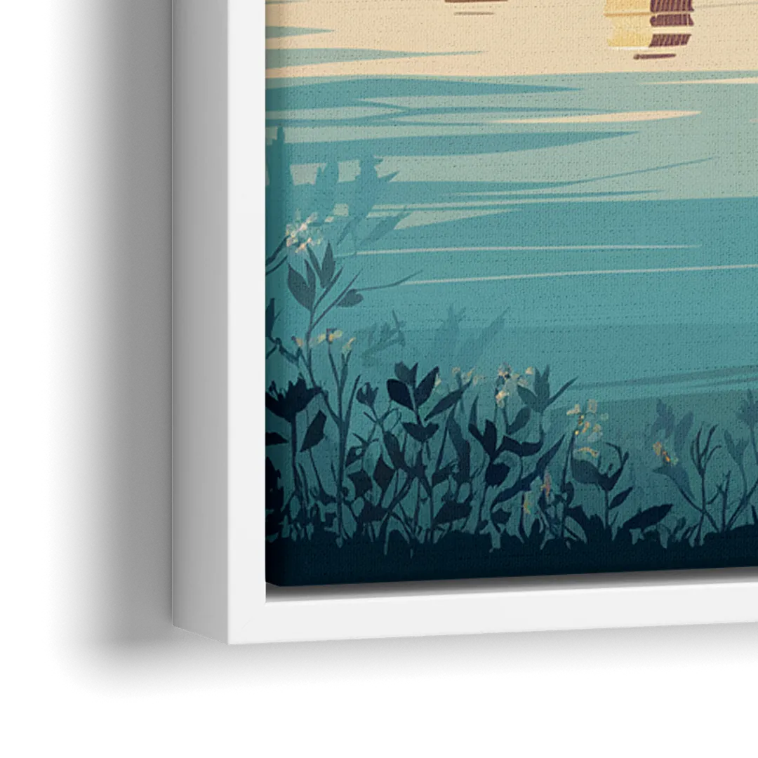 Garland Skyline Reflection - Close-Up White Frame Canvas