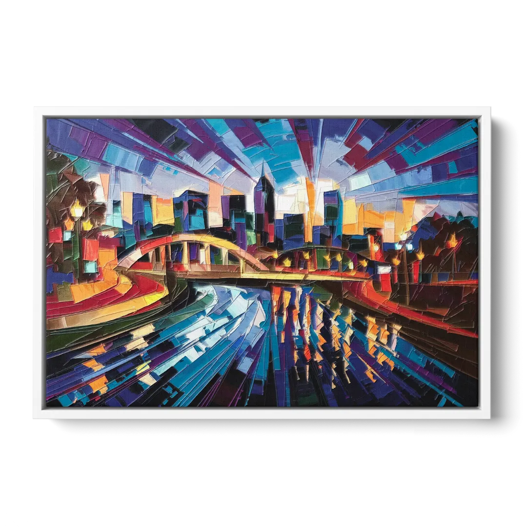 Greenville Vibrant Cityscape - White Frame Canvas