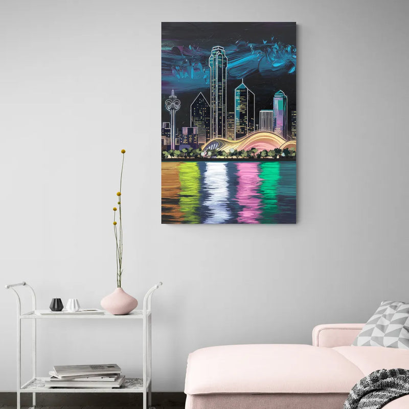 Dallas Skyline Reflection - Canvas Wall Art Living Room