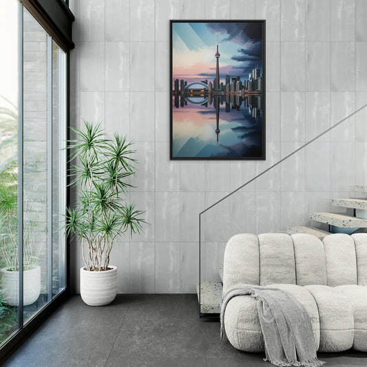 Toronto Cityscape Panorama - Living Room Black Frame Canvas