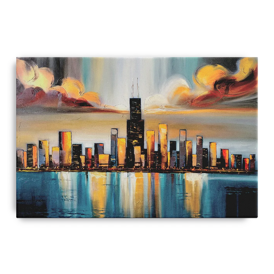 Chicago Skyline With Willis Tower - Canvas Wall Art