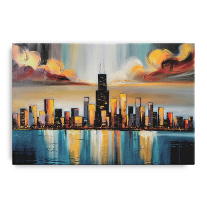 Chicago Skyline With Willis Tower - Canvas Wall Art