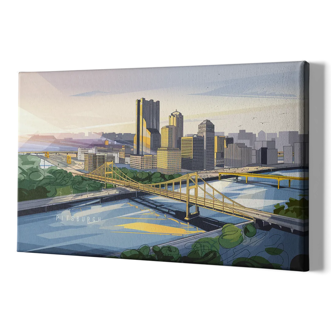 Pittsburgh Golden Triangle View - Canvas Print Art Sides