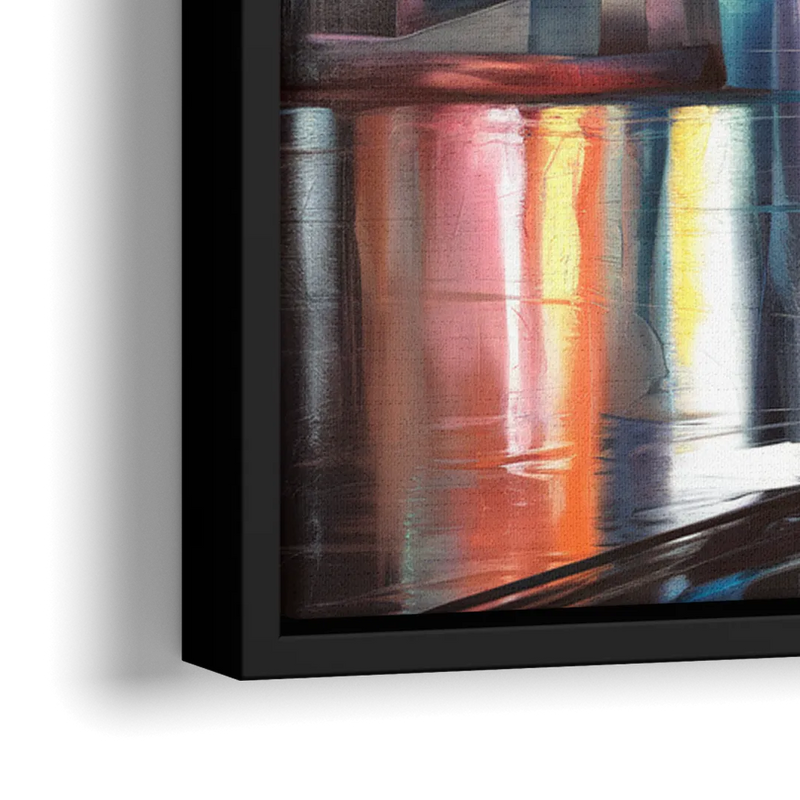 Cincinnati Skyline and Historic Bridges - Close-Up Black Frame Canvas